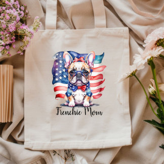 Franse Bulldog Moeder Patriottische Vlag van de VS Tote Bag