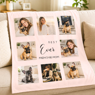 Franse Bulldog Moeder Roze Fotocollage Fleece Deken