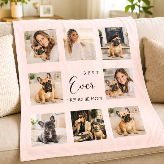 Franse Bulldog Moeder Roze Fotocollage Fleece Deken