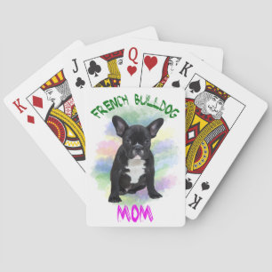 Franse Bulldog Moeder Water Kleur Olie Schilderij  Pokerkaarten