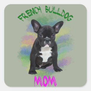 Franse Bulldog Moeder Water Kleur Olie Schilderij  Vierkante Sticker