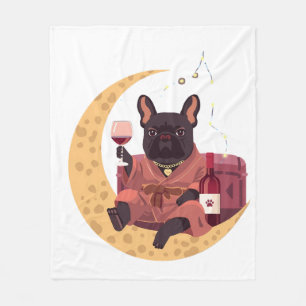 Franse Bulldog Moeder Wijn Nacht Fleece Deken