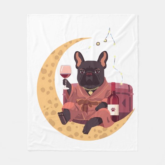 Franse Bulldog Moeder Wijn Nacht Fleece Deken (Voorkant)