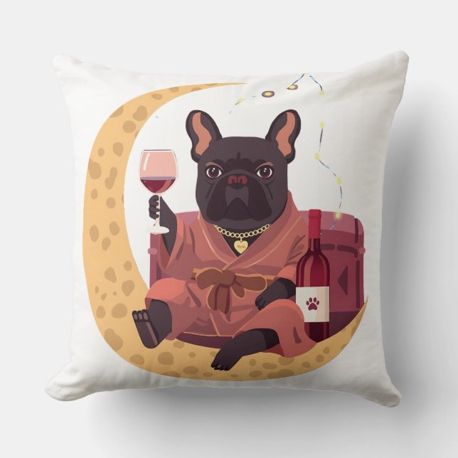 Franse Bulldog Moeder Wijn Nacht Kussen (Voorkant)