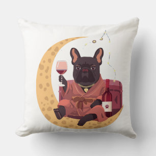 Franse Bulldog Moeder Wijn Nacht Kussen