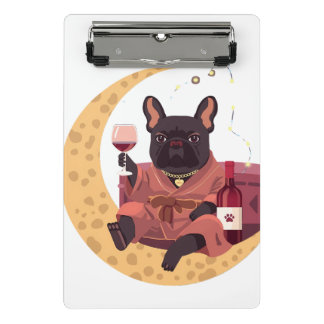 Franse Bulldog Moeder Wijn Nacht Mini Klembord