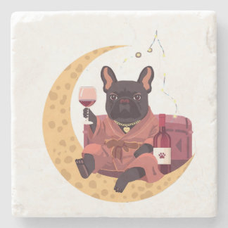 Franse Bulldog Moeder Wijn Nacht Stenen Onderzetter