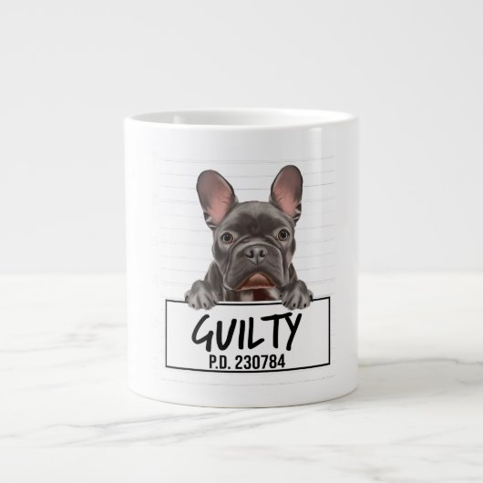 Franse Bulldog Mugshot Guilty Dog Grote Koffiekop (Voorkant)