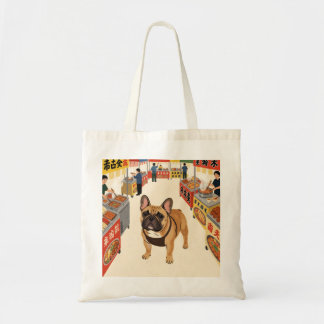 Franse Bulldog Nachtmarkt eten Boodschappentas Tote Bag