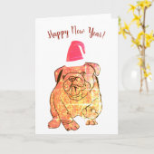 Franse Bulldog Nieuwjaar Wenskaart Kaart (Gele Bloem)