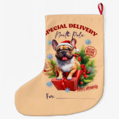 Franse Bulldog Noordpool Levering Grote Kerstsok (Achterkant)