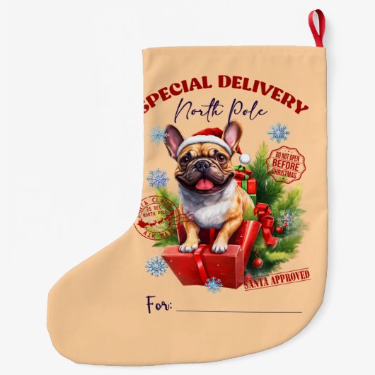 Franse Bulldog Noordpool Levering Grote Kerstsok (Achterkant)