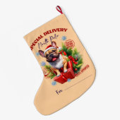 Franse Bulldog Noordpool Levering Grote Kerstsok (Achterkant (Hangend))