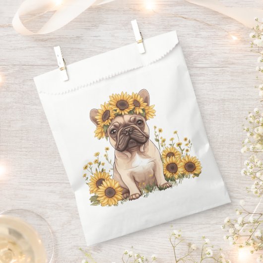 Franse Bulldog omringd door zonnebloemen Bedankzakje (Geknipt)