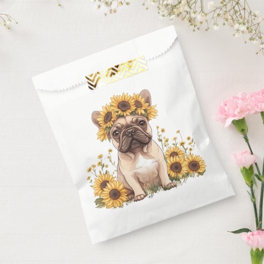 Franse Bulldog omringd door zonnebloemen Bedankzakje (Gezegeld)