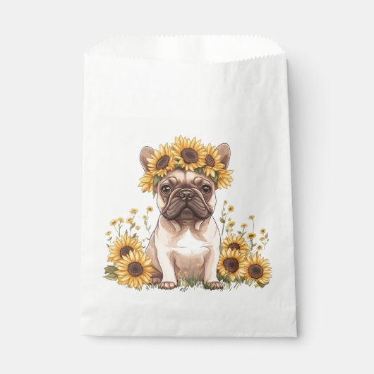 Franse Bulldog omringd door zonnebloemen Bedankzakje (Voorkant)