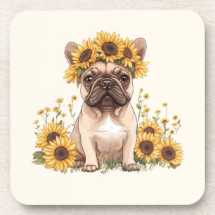 Franse Bulldog omringd door zonnebloemen Bier Onderzetter