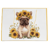 Franse Bulldog omringd door zonnebloemen Groot Cadeauzakje (Voorkant)