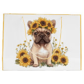 Franse Bulldog omringd door zonnebloemen Groot Cadeauzakje (Achterkant)
