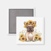 Franse Bulldog omringd door zonnebloemen Magneet (Voorkant / Achterkant)