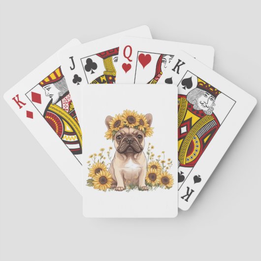 Franse Bulldog omringd door zonnebloemen Pokerkaarten (Achterkant)