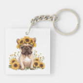 Franse Bulldog omringd door zonnebloemen Sleutelhanger (Achterkant)