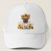 Franse Bulldog omringd door zonnebloemen Trucker Pet (Voorkant)
