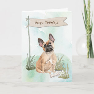 Franse Bulldog onder verjaardagsbord Kaart