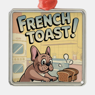 Franse Bulldog Ontbijt Cartoon Kunst Metalen Ornament