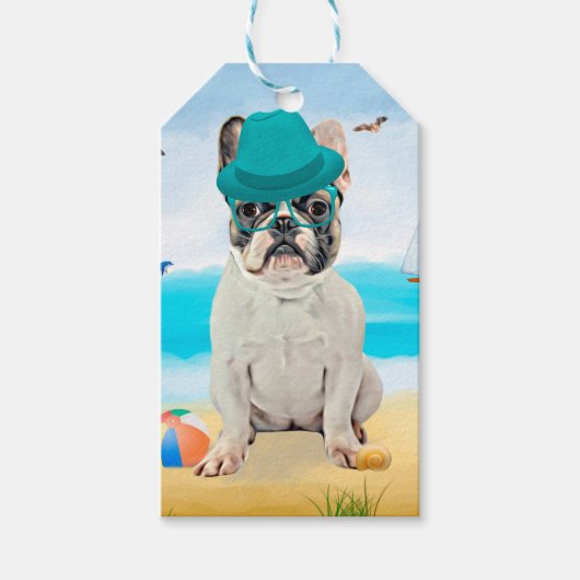 Franse Bulldog op Beach Cadeaulabel (Voorkant)