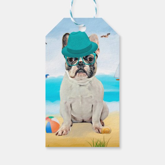 Franse Bulldog op Beach Cadeaulabel (Achterkant)