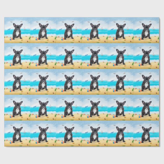 Franse Bulldog op Beach Cadeaupapier (Vlak)