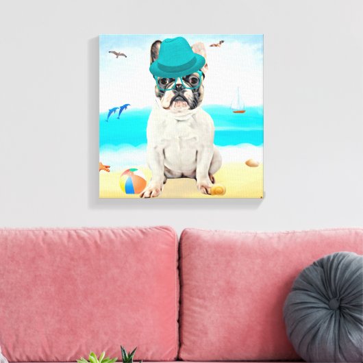 Franse Bulldog op Beach Canvas Afdruk (Insitu (Woonkamer))