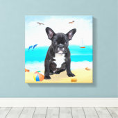 Franse Bulldog op Beach Canvas Afdruk (Insitu (Houten vloer))