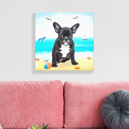 Franse Bulldog op Beach Canvas Afdruk (Insitu (Woonkamer))