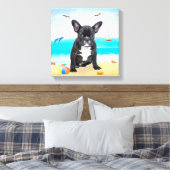 Franse Bulldog op Beach Canvas Afdruk (Insitu (Slaapkamer))