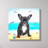 Franse Bulldog op Beach Canvas Afdruk (Voorkant)