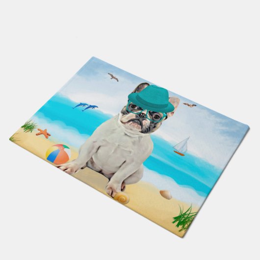 Franse Bulldog op Beach Deurmat (Schuin)