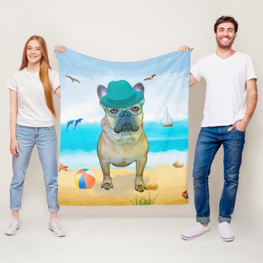 Franse Bulldog op Beach Fleece Deken (In situ)