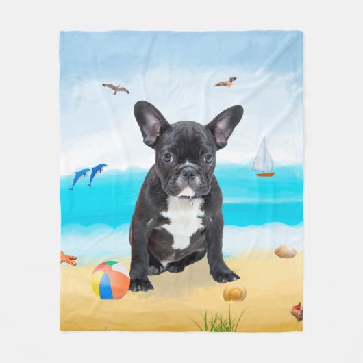 Franse Bulldog op Beach Fleece Deken (Voorkant)