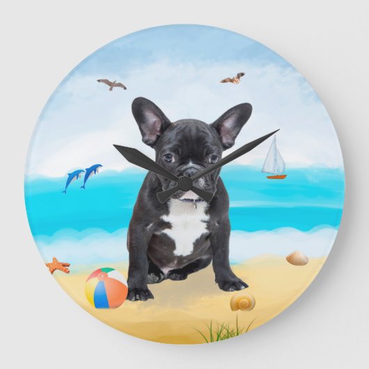Franse Bulldog op Beach Grote Klok (Voorkant)