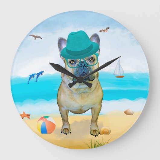 Franse Bulldog op Beach Grote Klok (Voorkant)