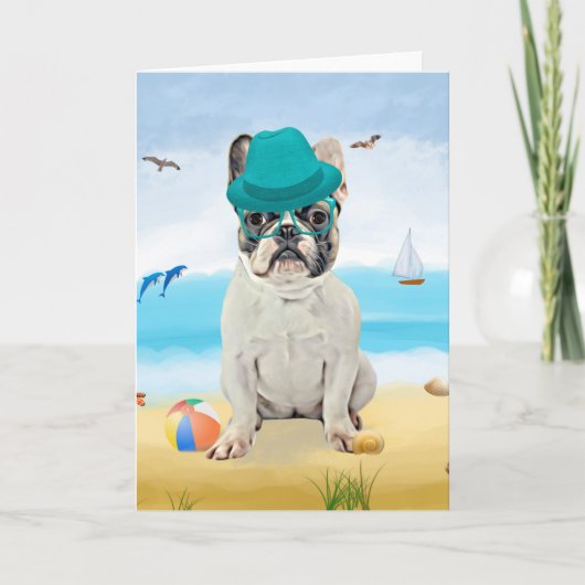 Franse Bulldog op Beach Kaart (Voorkant)