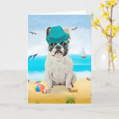 Franse Bulldog op Beach Kaart (Gele Bloem)