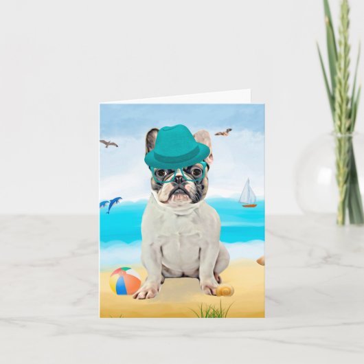 Franse Bulldog op Beach Kaart (Voorkant)