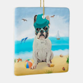 Franse Bulldog op Beach Keramisch Ornament (Rechts)