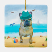 Franse Bulldog op Beach Keramisch Ornament (Achterkant)
