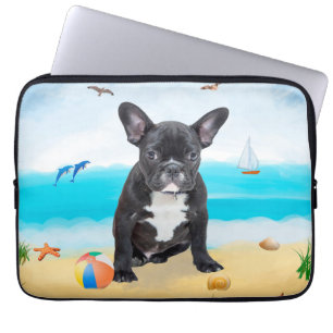 Franse Bulldog op Beach Laptop Sleeve