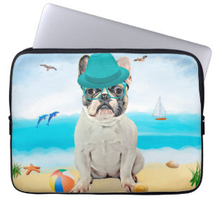 Franse Bulldog op Beach Laptop Sleeve