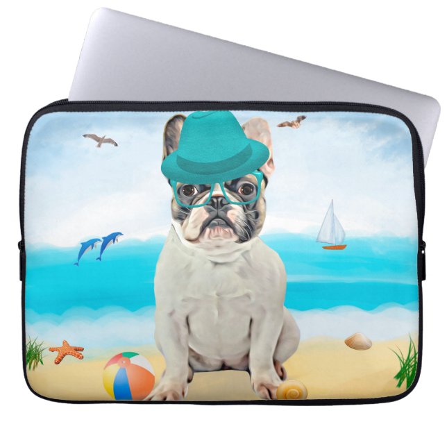 Franse Bulldog op Beach Laptop Sleeve (Voorkant)